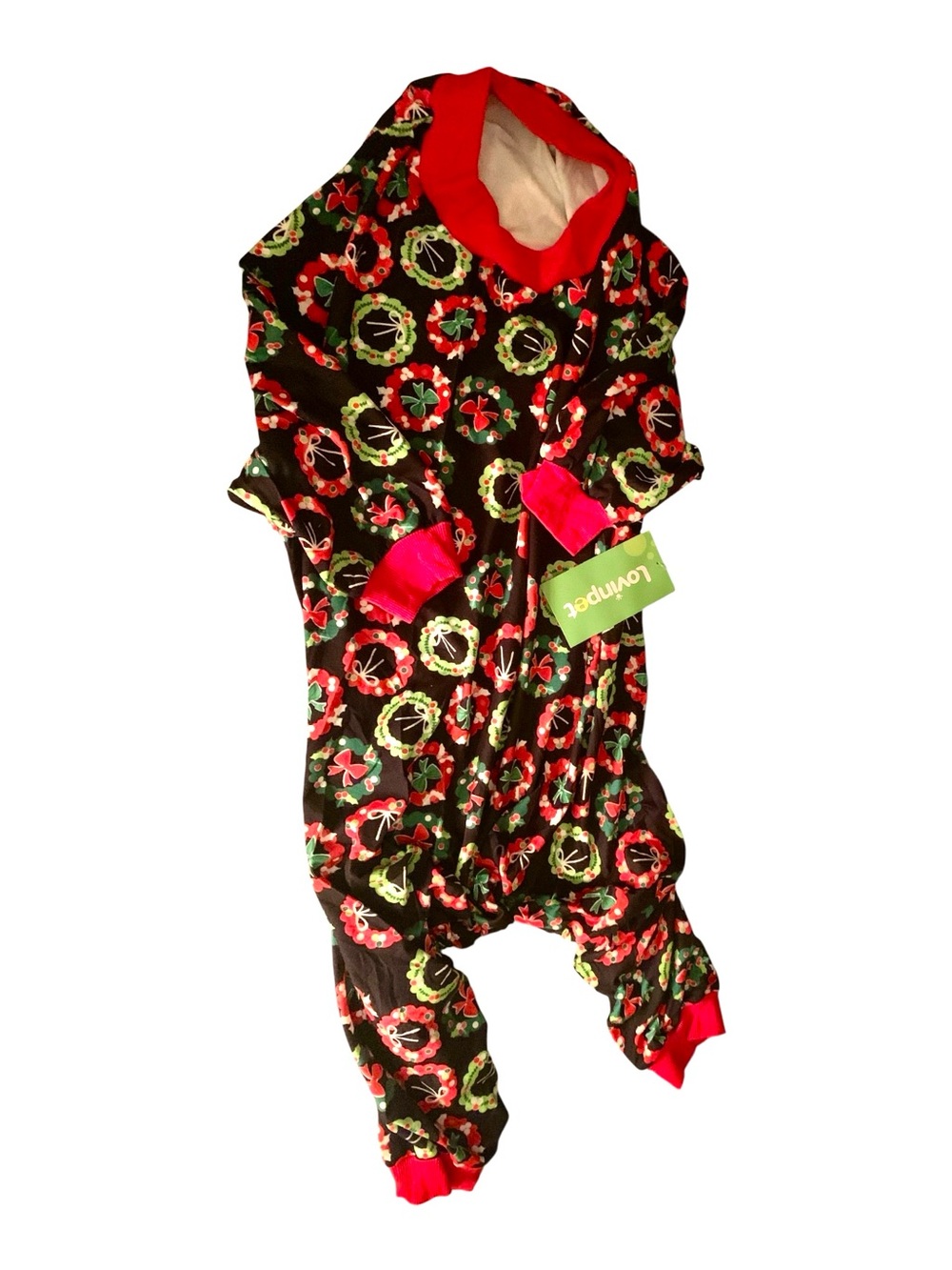 Lovinpet Black & Red Holiday Wreath Pajamas